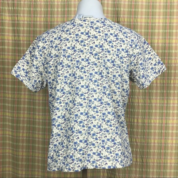L.L.Bean Creme Floral Print Short Sleeve Top M - Picture 2 of 5
